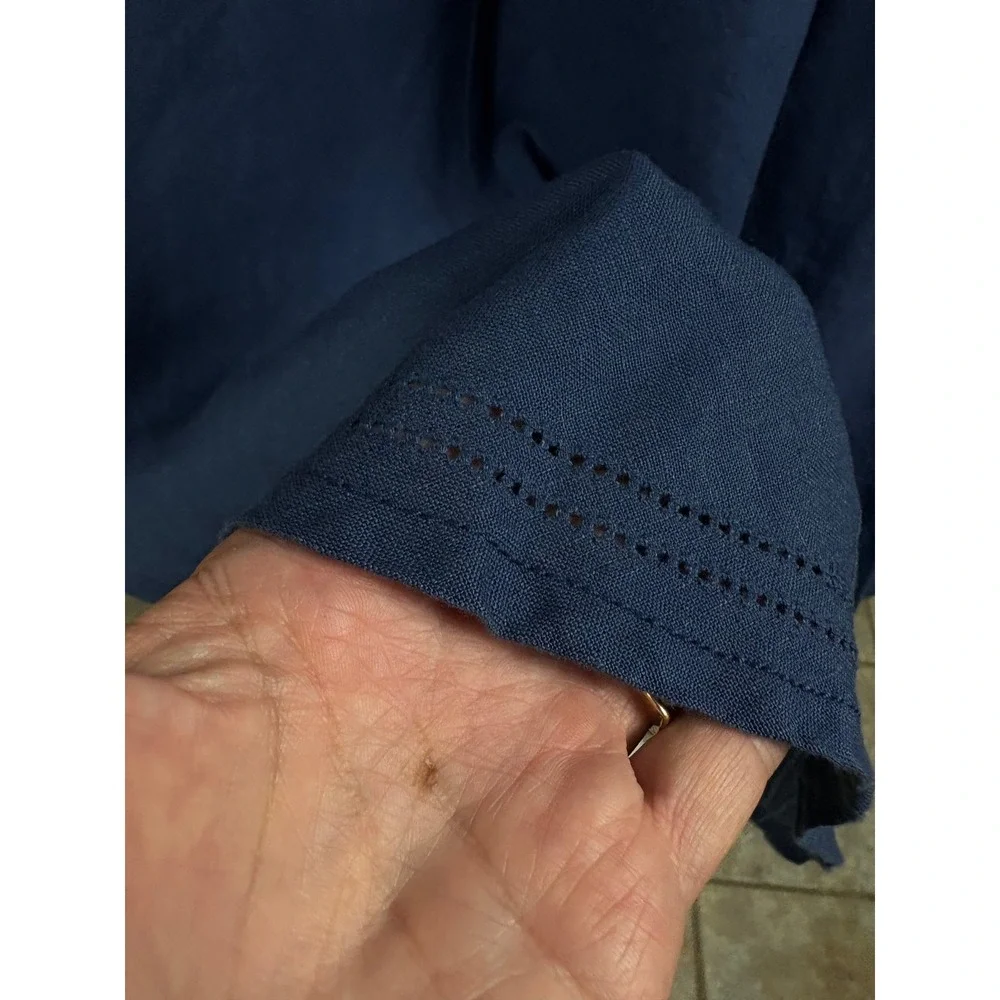 L.L. Bean Womens Navy Blue 100% Linen Skirt Classic Fit Size 14 Cottagecore Boho